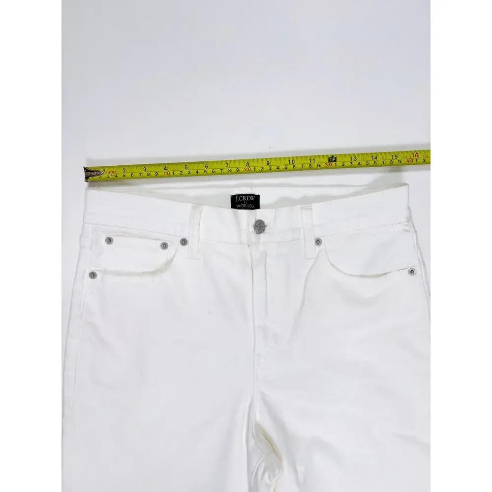 New J.Crew Wide Leg Crop White Denim Jeans Frayed Hem High Rise Capsule Size 30
